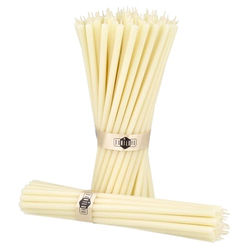 Danilovo Reine Bienenwachskerzen – tropffrei, rauchfrei, hohe, dünne Spitzkerzen – dekorative Kerzen für Kirchgebet, Deko oder Geburtstagskerzen – Honigduft Kerzen – 18,5 x 0,61 cm (Weiß, 50 Stück) von Danilovo