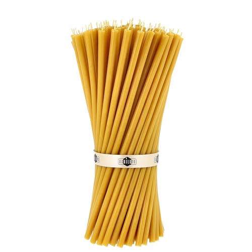 Danilovo Reine Bienenwachskerzen – tropffrei, rauchfrei, hohe, dünne Spitzkerzen – dekorative Kerzen für Kirchgebet, Deko oder Geburtstagskerzen – Honigduft Kerzen – 26,5 x 0,71 cm (50 Stück) von Danilovo