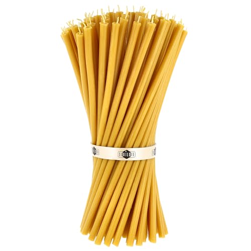 Danilovo Reine Bienenwachskerzen – tropffrei, rauchfrei, hohe, dünne Spitzkerzen – dekorative Kerzen für Kirchgebet, Deko oder Geburtstagskerzen – Honigduft Kerzen – 29,5 x 0,85 cm (50 Stück) von Danilovo