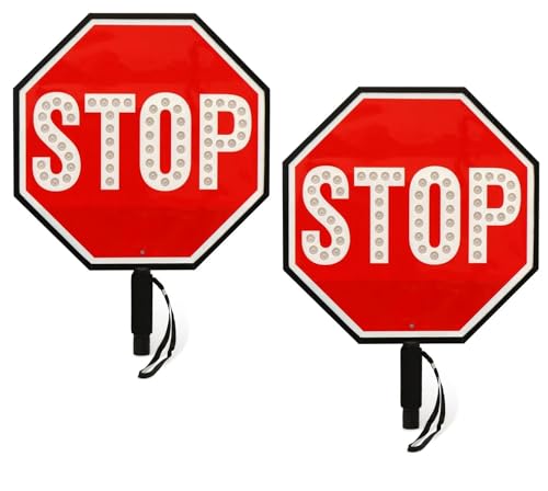 Danive 18" doppelseitiges LED-Stop-Slow-Paddel, wiederaufladbares reflektierendes Verkehrszeichen, Verkehrswarnung, tragbares Stop-Slow-Schild, LED-Lichtmodi Dauerlicht/Blinklicht(Stop/Stop) von Danive