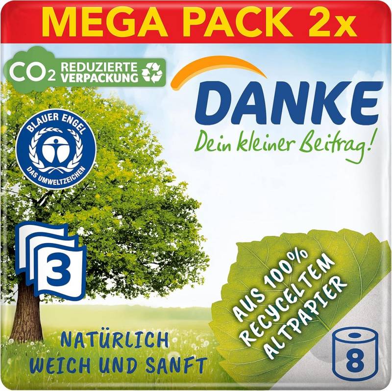 Danke Toilettenpapier Danke Toilettenpapier, 2er Pack (2 x 8 Rollen) (1-St) von Danke