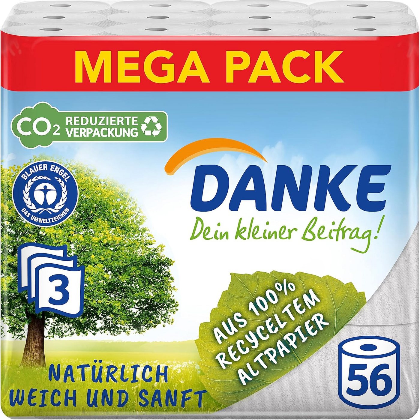 Danke Toilettenpapier Danke Toilettenpapier 56 Stück, 7x8 Rollen, 3 Lagen (1-St) von Danke
