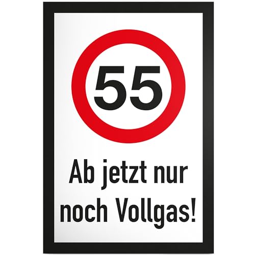 DankeDir! 55 Jahre Vollgas - Geburtstagsschild 55. Geburtstag Geschenkidee Fünfundfünfzigsten Geburtstagsdeko Partydeko Party Zubehör 30 x 20 cm Weiß Modern Kunststoff Wandmontage Rechteckig von DankeDir!