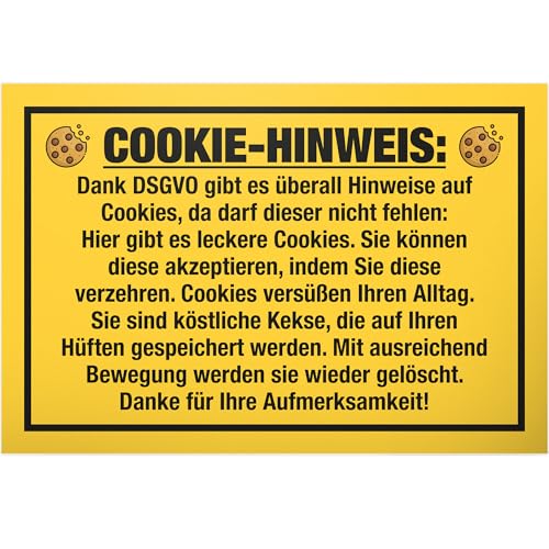 DankeDir! Cookie Hinweis - Schild 30 x 20 cm - Spruchschild Geburtstagsgeschenk Türschild lustiger Spruch Wanddeko - Geschenkidee Deko Kollegen Freunde Partydeko Geschenk Party DSGVO Büro von DankeDir!