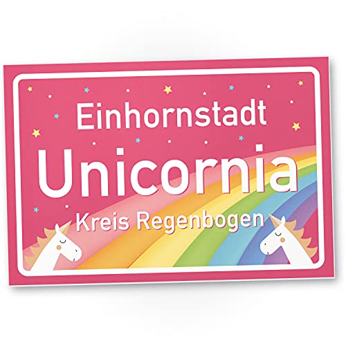 DankeDir! Einhornstadt Unicornia - Einhorn Schild - 30 x 20 cm Geschenk - süße Deko Wanddeko Türschild Mädchen Wohnung Zimmer Geschenkidee Geburtstagsgeschenk Beste Freundin von DankeDir!