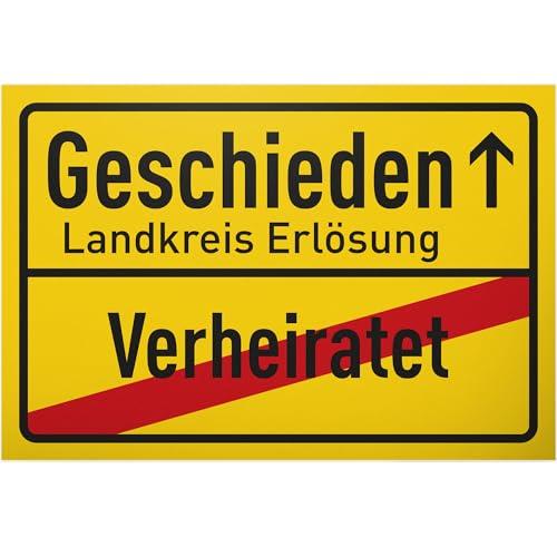 DankeDir! Geschieden - Schild 30 x 20 cm - Lustige Geschenkidee für Scheidung - Spruch Schild Scheidungsparty Deko - Witziges Spruchschild Türschild - Partydeko Abschied Single von DankeDir!