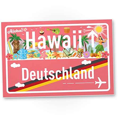 DankeDir! Hawaii Deutschland Ortsschild - Schild 30 x 20 cm - Geschenk Idee Gutschein Reise Urlaub Reisegutschein Männer & Frauen Geldgeschenk Abschiedskarte Geschenkidee Deko Karte von DankeDir!