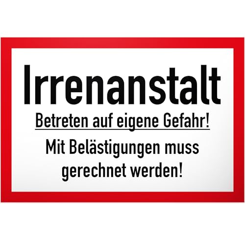 DankeDir! Irrenanstalt - 30 x 20 cm Schild - Geburtstagsgeschenk Türschild Wanddeko lustiger Spruch Wandschild Spruchschild - Deko Geschenk Party Geschenkidee Kollegen Freunde Partydeko von DankeDir!