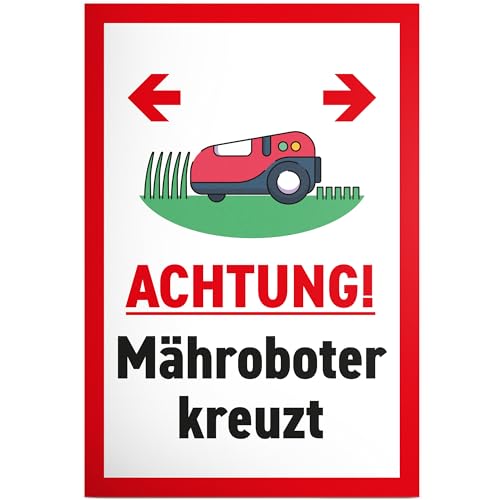DankeDir! Mähroboter kreuzt - Schild 30x20 cm - Lustiges Hinweisschild für Garten und Rasenflächen - Gartenschild Wetterfest langlebig - Rasenmähroboter Rasenroboter von DankeDir!