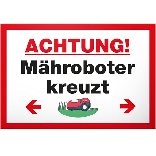 DankeDir! Mähroboter kreuzt - Schild 30x20 cm - Lustiges Hinweisschild für Garten und Rasenflächen - Gartenschild Wetterfest langlebig - Rasenmähroboter Rasenroboter von DankeDir!