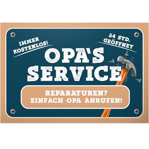 DankeDir! Opa's Service Schild - Süßes Wand- und Türschild, Kunststoffschild, 30 x 20 cm, Beige, Vintage, Wandmontage, Dekorative Signage, Geschenkidee für Großvater/Großeltern von DankeDir!