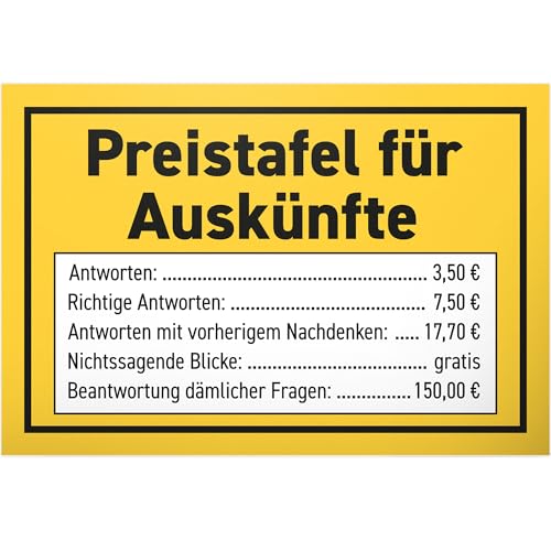DankeDir! Preistafel Auskünfte - Schild 30 x 20 cm - Spruchschild Türschild Wanddeko Spruch lustig Geburtstagsgeschenk - Partydeko Deko Party Geschenkidee Kollegen Freunde Geschenk von DankeDir!