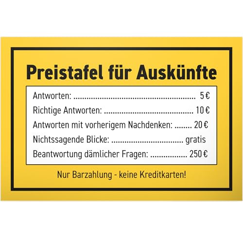 DankeDir! Preistafel Auskünfte - Kunststoff Schild 30 x 20 cm - Spruchschild Türschild Wanddeko Spruch lustig Geburtstagsgeschenk - Partydeko Deko Party Geschenkidee Kollegen Freunde Geschenk DankeDir! Preistafel Auskünfte - Kunststoff Schild 30 x 20 cm - Spruchschild Türschild Wanddeko Spruch lustig Geburtstagsgeschenk - Partydeko Deko Party Geschenkidee Kollegen Freunde Geschenk von DankeDir!