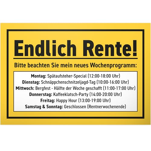 DankeDir! Rente Wochenprogramm - 30 x 20 cm Schild - Party Deko Geschenkidee Partydeko Kollegen Freunde Geschenk - Spruchschild lustiger Spruch Wanddeko Geburtstagsgeschenk Türschild DankeDir! Rente Wochenprogramm - 30 x 20 cm Schild - Party Deko Geschenkidee Partydeko Kollegen Freunde Geschenk - Spruchschild lustiger Spruch Wanddeko Geburtstagsgeschenk Türschild von DankeDir!