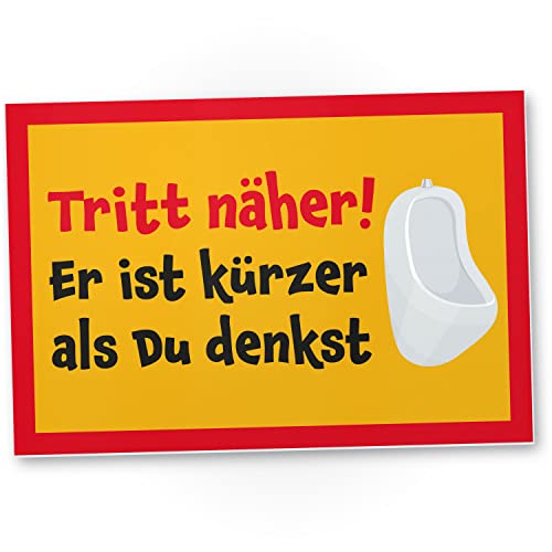 DankeDir! Tritt näher kürzer als Du denkst - Schild 30 x 20 cm - Kloschild Toilette WC Schild zum aufhängen lustig Klo Schild - Türschild Gäste WC witzig Herren Deko Gästetoilette Wand von DankeDir!