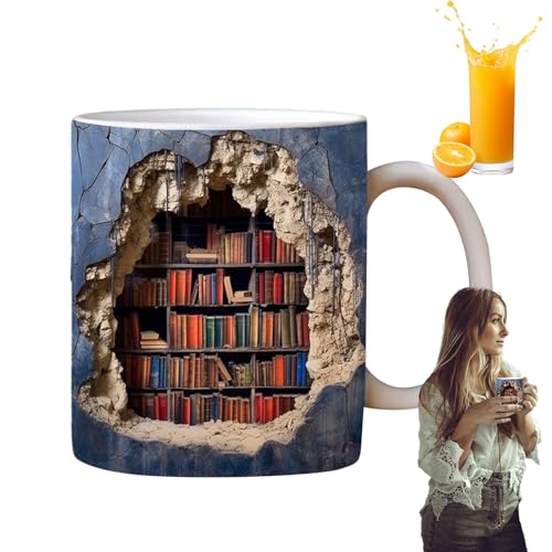 3D Bücherregal Tasse - Buch Keramik Kaffeetasse | Bibliothek Bücherregal Reisebecher | 3D Effekt Bibliotheksregalbecher 11 Oz | Mehrzweck Keramik Tasse | Ein Geschenk Für Leser von Dankek