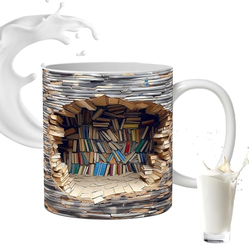 3D Bücherregal Tasse - Buch Keramik Kaffeetasse | Bibliothek Bücherregal Reisebecher | 3D Effekt Bibliotheksregalbecher 11 Oz | Mehrzweck Keramik Tasse | Ein Geschenk Für Leser von Dankek