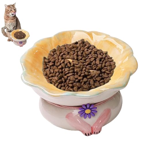 Dankek Erhöhte Futternäpfe für Katzen,Erhöhte Katzennäpfe aus Keramik - Niedliche Blumen-Keramik-Katzenschüssel - Katzenfutternäpfe mit Rutschfester Basis, geneigter, Flacher Futternapf für von Dankek