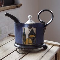 Blauer Dekorativer Krug Mit Eisenelementen - Handbemalte Keramik-Teekanne Wohnkultur Dankopottery von DankoHandmade