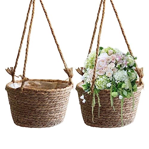 Blumenpot Rattan Hanging Korb Hängende Pflanzer 2pcs/Set Pflanzentopf Hanging Körbe Für Heimbalkon Dekoration Bonsai Halter von Danlai