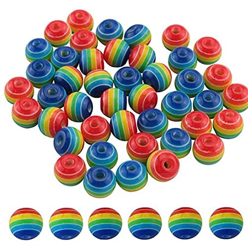 Danlai 50pcs 8 Mm Runde Regenbogenstreifenharzperlen Lose Abstandshalter Perlen Für Schmuck Herstellung Armbänder DIY Handgefertigtes Handwerkszubehör von Danlai