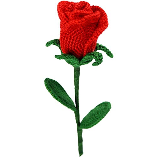 Danlai Gestrickte Gehäkelte Rosenblume, Handgefertigte Gehäkelte Künstliche Einzelne Rote Rose, Schöne Gefälschte Rosenblume Als Jubiläumsgeschenk von Danlai