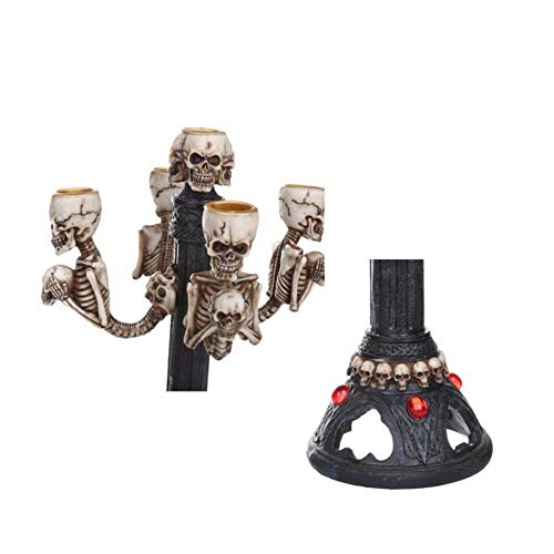 Harz Gothic Schädel Kerzenhalter Halloween Skeleton Haunted Candelabra Requisiten Ornament Einrichtung Dekor von Danlai