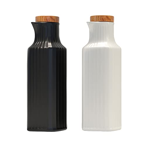 Danmu 2 Stück pro Set Keramik Öl und Essig Sojasauce Ahorn Sirup Spender Flasche Glas für Küche 270 ml (Schwarz + Weiß) von Danmu