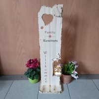 Willkommensschild Haustür Holz 80 cm Mit Blumen |Glaslaterne |Familie |Wunschnamen |Frühlingsdeko Für Eingangsbereich von DannyHolzDeko