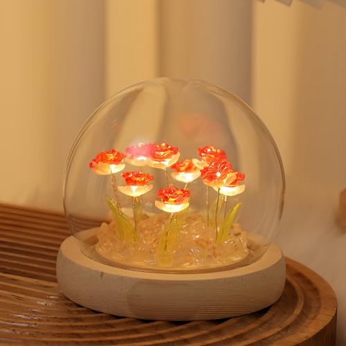 Danolt Rot Rose Nachtlicht, Rose Lampe Blumenlampe für Mädchen und Frauen von Danolt