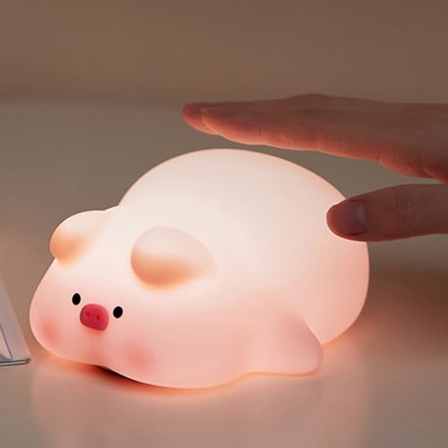 Danolt Schwein Nachtlampe Kinder, Schwein Nachtlicht mit Timer, Dimmbare Nachtlicht Silikon, Nachttischlampe Kinder von Danolt