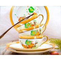 Vintage 3 Sets - Handbemalte Lustware-Tasse Und Untertasse Japan Handbemalt Sku 32-D-00032600 von DansandAdiHomeDecor