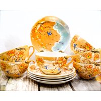 Vintage 4 Sets - Handbemalte Lustware-Tasse Mit Untertasse Japan Handbemalt Sku 32-D-00016768 von DansandAdiHomeDecor