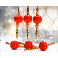 Vintage 6 Stück - Kleine Kugeln Aus Mercury-Glassatin Baumschmuck Federn Gold- Und Rotornamente Weihnachten Sku 30-402-00033026 von DansandAdiHomeDecor