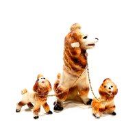 Vintage Grosse Keramik Pudel Familie - Kettenhund Set Handarbeit Handbemalt Geschenkidee Sku 23-D-00010342 von DansandAdiHomeDecor