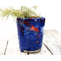 Vintage Handgefertigte Steinzeug Dicke Tropfglasur - Blumentopf Studiotopf Sku 26-D-00032566 von DansandAdiHomeDecor