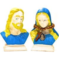 Vintage Jesus Und Maria Büste Set - Holland Mould Keramik Buchstützen Religiöse Dekorreliquien Sku 23-B-00012655 von DansandAdiHomeDecor