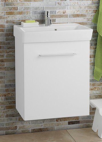 Dansani MMC-0700 Möbelpaket MIDO, bestehend aus Porzellanwaschtisch und Waschtischunterschrank mit 1 Tür und Griff in Chrom, 52 x 66,4 x 41 cm, Korpus und Front im klassischen weiß matt von Dansani