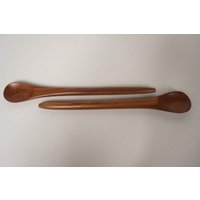 2 Salatlöffel Teakholz 60Er Jahre Salatbesteck Salad Serving Spoon Teak 60S Vintage Mid Century Danish Denmark Servierlöffel von DanskandMore