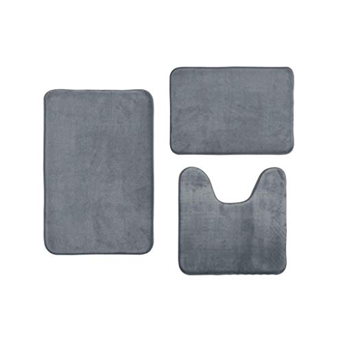 Badematte Set 3 Teilig rutschfest Badezimmerteppich Weiche Korallesamt Badteppich Badvorleger Saugfähiger WC-Vorleger Duschvorleger Waschbar Toilettenmatte Badezimmer Fussmatte (Dunkelgrau, OneSize) von Dantazz