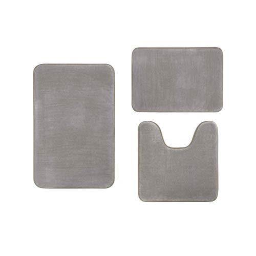 Badematte Set 3 Teilig rutschfest Badezimmerteppich Weiche Korallesamt Badteppich Badvorleger Saugfähiger WC-Vorleger Duschvorleger Waschbar Toilettenmatte Badezimmer Fussmatte (Grau, OneSize) von Dantazz