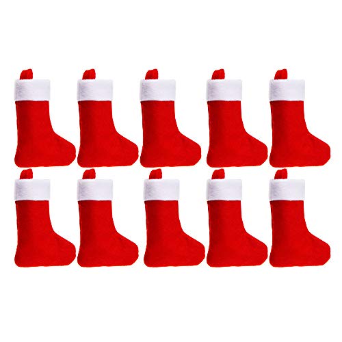 Dantazz 10PC Weihnachtsstrumpf Bestecktasche Nikolaussocken Besteckbeutel Weihnachten Besteck Abdeckung Weihnachtssocken Besteckhalter Weihnachtsdeko Weihnachten Tischdekoration (Rot, 11x7cm) von Dantazz