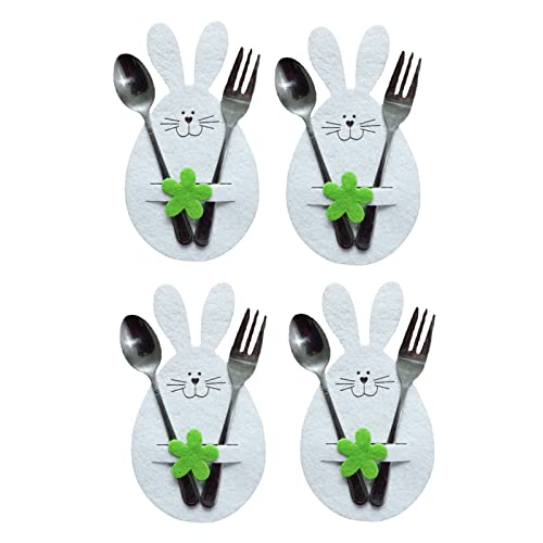 Dantazz 4 Stück Osternhase Besteckhalter Ostern Kaninchen Bestecktasche Messer und Gabeln Geschirr Tasche Ostern Besteckhülle Besteckbeutel Set Geschirrhalter Tischdeko Osterndeko (D-Grün, 18x9,8cm) von Dantazz