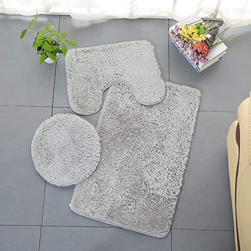 Dantazz Badematten Badteppiche Set 3 Teilig Weich Flauschig Badvorleger Toilettenmatte Waschbar Toilettensitz Dreiteiliges rutschfeste WC Garnitur Badezimmerteppich WC Vorleger Set (Grau, OneSize) von Dantazz