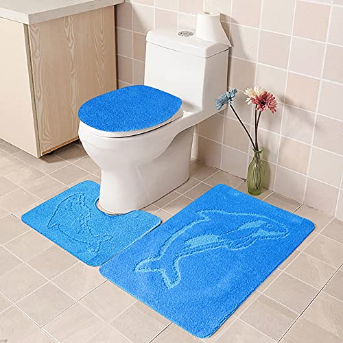 Dantazz Badematten Set 3 Teilig - Badteppiche, WC Toilettensitz, Dreiteiliges Garnitur Teppich, Weich Badezimmerteppich Rutschfeste Waschbar Badvorleger Set (Blau, OneSize) von Dantazz