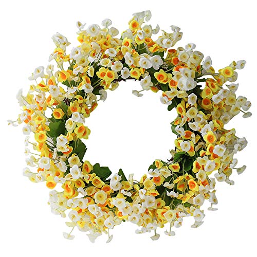 Dantazz Deko Kranz Frühlingskranz 35cm Handgemachte Künstlich Kranz Blumenkranz Dekoration Türen Wände Fenster Girlande Dekoration mit Eukalyptusblätter, für Festival Hochzeit Zuhause Garten (Gelb) von Dantazz