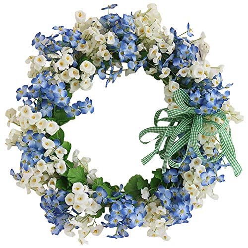 Dantazz Deko Kranz Frühlingskranz 35cm Handgemachte Künstlich Kranz Blumenkranz Dekoration Türen Wände Fenster Girlande Dekoration mit Eukalyptusblätter, für Festival Hochzeit Zuhause Garten (Blau) von Dantazz