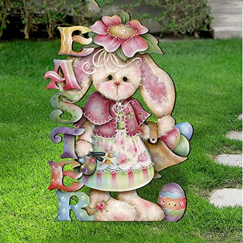 Dantazz Ostern Hasenstecker Deko Metall Osterhasen Figuren Deko Osterdeko Ostern Kaninchen Statue Baumstecker Ornament Metall Outdoor Gartenstecker Dekoration Frühlingsdeko Osterschmuck (Pink) von Dantazz