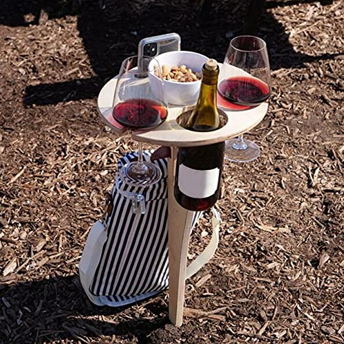 Dantazz Weintisch Klappbar Weintisch Tragbarer Runden Mini-Weinhalter Campingtische Picknicktisch Klapptisch aus Holz, für Outdoor Garten Draußen Picknick Camping Reisen Strand (Beige) von Dantazz