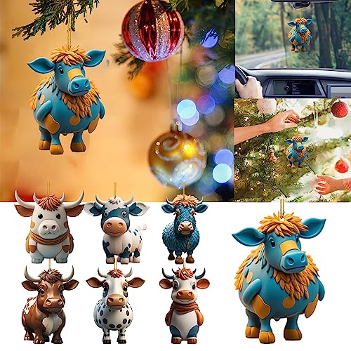 Niedliche Cartoon-Kuh Hängende Deko Acryl 2D Hochland Kuh Weihnachtsdeko DIY Fenster-Wand-Auto Dekorative Weihnachtsbaum Ornament Lustige Küche Weihnachtsanhänger Christbaumschmuck (7PC, OneSize) von Dantazz